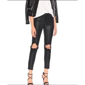 AMIRI Glitter Thrasher Skinny Jeans Black Size 25 Zip Hem Distressed